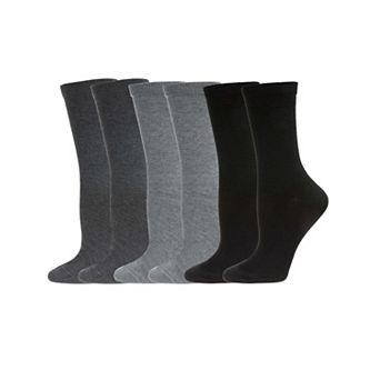 6 Pairs Women's Basic Solid Soft Flat Knit Crew Socks
