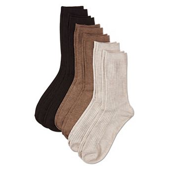 6 Pairs Women's Basic Solid Soft Flat Knit Crew Socks