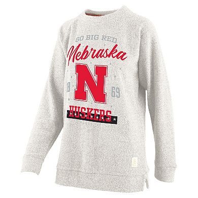 Women's Pressbox Oatmeal Nebraska Huskers Plus Size Comfy Cairo Terry Pullover Sweatshirt