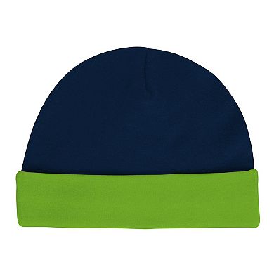"Newborn & Infant Seattle Seahawks Dynamic Duo Bodysuit, Bib & Knit Hat Set"
