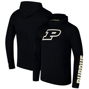 Men's Colosseum Black Purdue Boilermakers Logo Lockup Active Blend Long Sleeve T-Shirt Hoodie