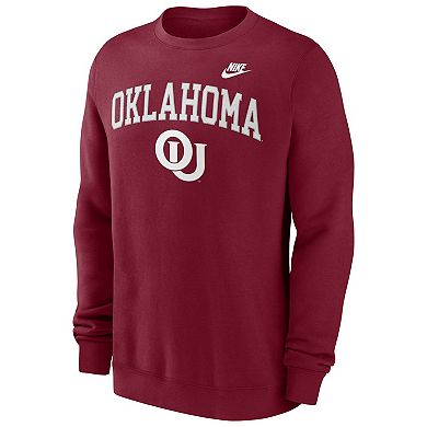 Men's Nike Crimson Oklahoma Sooners Legacy Classic Tackle Twill Embroidered Arch Over Logo Pullover Sweatshirt