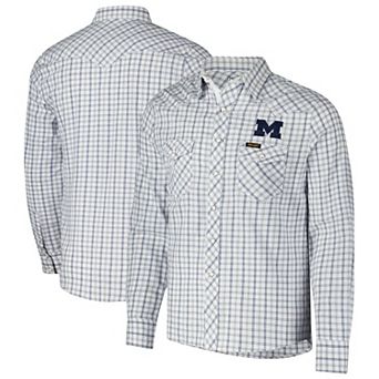 Men's Colosseum x Wrangler White Michigan Wolverines Plaid Window Pane Long Sleeve Full-Snap Shirt