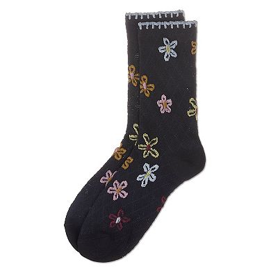 Women's Dancing Daisies Crochet Cuff Crew Socks