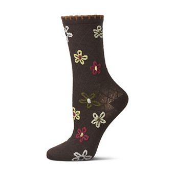 Women's Dancing Daisies Crochet Cuff Crew Socks