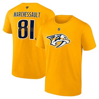 Men's Fanatics Jonathan Marchessault Gold Nashville Predators Authentic Stack Name & Number T-Shirt
