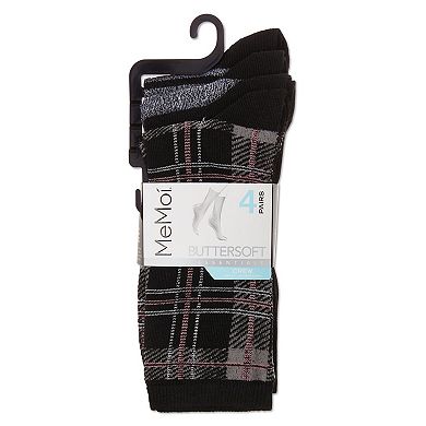 Women's 4 Pair Pack Plaid Buttersoft Crew Socks
