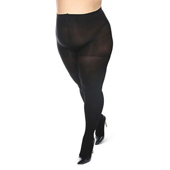 Women's Curvy Twin Rib Opaque Nylon Control Top Tights