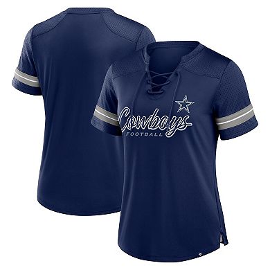 Women's Fanatics Navy Dallas Cowboys Play Script Lace-Up T-Shirt