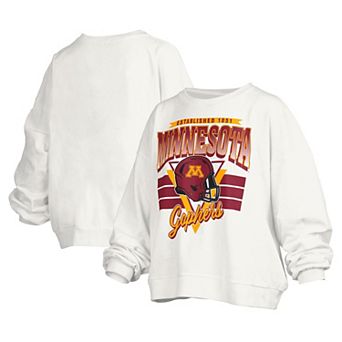 Women's Pressbox White Minnesota Golden Gophers Janice Retro Logo Oversized Pullover Sweatshirt