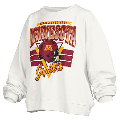 Women's Pressbox White Minnesota Golden Gophers Janice Retro Logo Oversized Pullover Sweatshirt