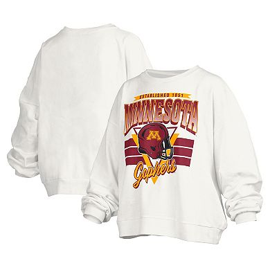 Women's Pressbox White Minnesota Golden Gophers Janice Retro Logo Oversized Pullover Sweatshirt