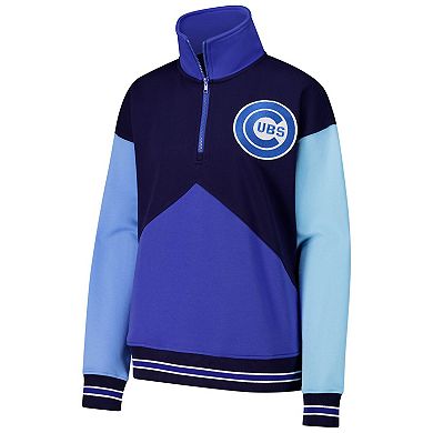 Women's Terez Navy/Blue Chicago Cubs Classic Colorblock Quarter-Zip Sweatshirt