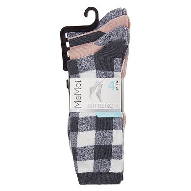 Women's 4 Pair Pack Buffalo Check Buttersoft Crew Socks