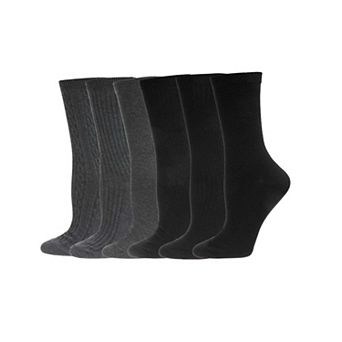 6 Pairs Women's Basic Rib/flat Knit/cable Crew Socks