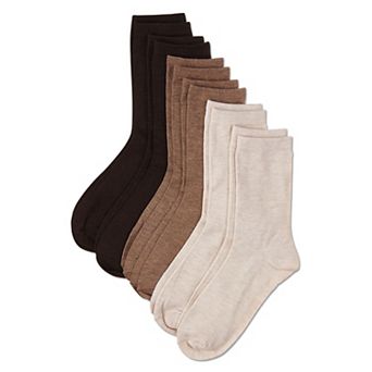 6 Pairs Women's Basic Rib/flat Knit/cable Crew Socks