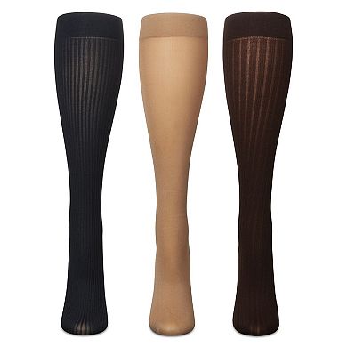 Women's 3 Pair Pack Fine Rib/solid/ Wide Rib Trouser Socks