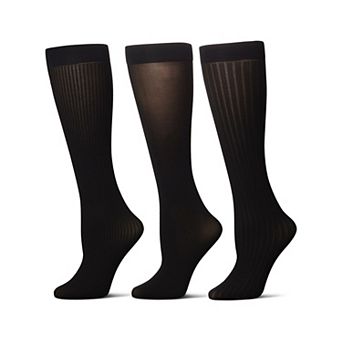 Women's 3 Pair Pack Fine Rib/solid/ Wide Rib Trouser Socks