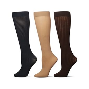 Women's 3 Pair Pack Fine Rib/solid/ Wide Rib Trouser Socks