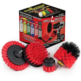 4 pc Outdoor Power Scrubber Brush Kit - Garden - Patio - Deck Cleaning - Concrete - Brick - Stone