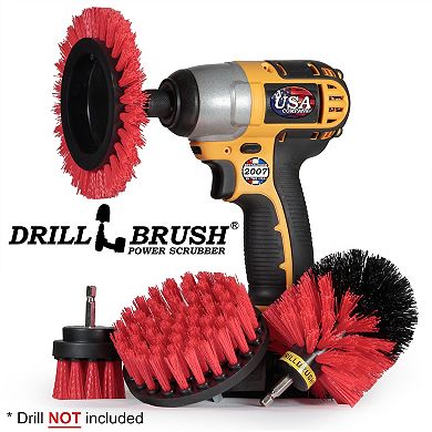 4pc Outdoor Power Scrubber Brush Kit - Garden - Patio - Deck Cleaning - Concrete - Brick - Stone