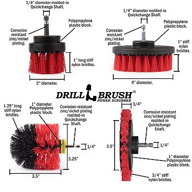 4pc Outdoor Power Scrubber Brush Kit - Garden - Patio - Deck Cleaning - Concrete - Brick - Stone