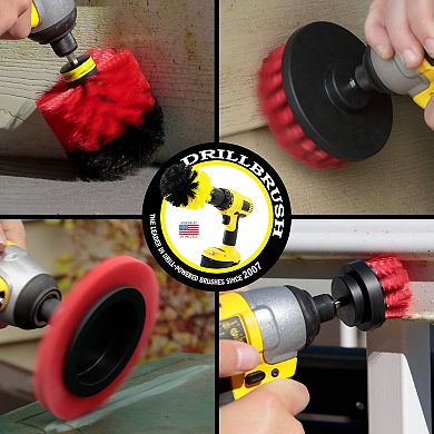4pc Outdoor Power Scrubber Brush Kit - Garden - Patio - Deck Cleaning - Concrete - Brick - Stone