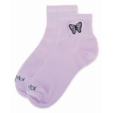 Women's Butterfly Embroidery Athletic Quarter Socks