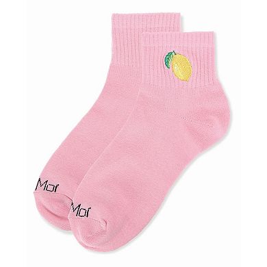 Women's Lemon Embroidery Athletic Quarter Socks