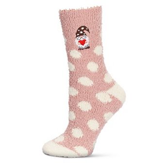 Polka Dot Gnome Embroidery Cozy Crew Socks