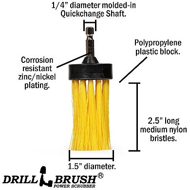 1in Yellow Brush - Medium Stiffness - Long Bristles - Bathroom Spot Cleaning