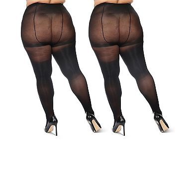 Women's Curvy 2 Pair Pack Solid Control Top Tights