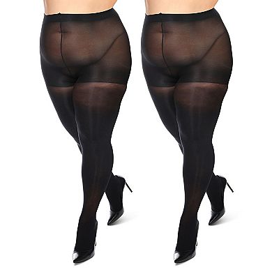 Women's Curvy 2 Pair Pack Solid Control Top Tights