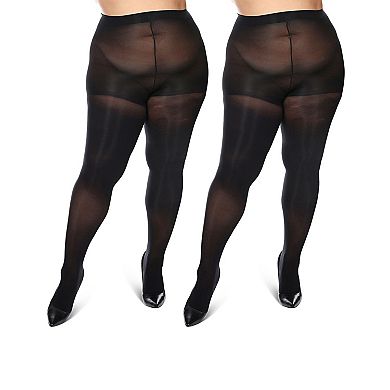 Women's Curvy 2 Pair Pack Solid Control Top Tights