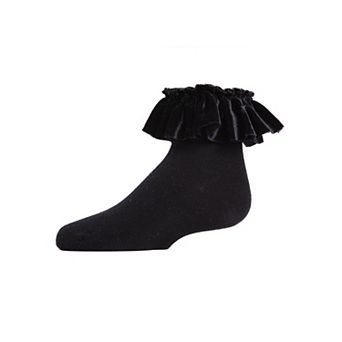 Velvet Pleated Girls Cotton Blend Anklet Socks