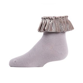 Velvet Pleated Girls Cotton Blend Anklet Socks