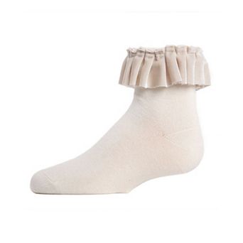 Velvet Pleated Girls Cotton Blend Anklet Socks