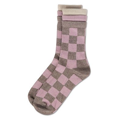 Women's Checkmate Triple Cuff Crew Socks