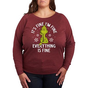 Plus Size Dr. Seuss Grinch It's Fine I'm Fine French Terry Long Sleeve Tee