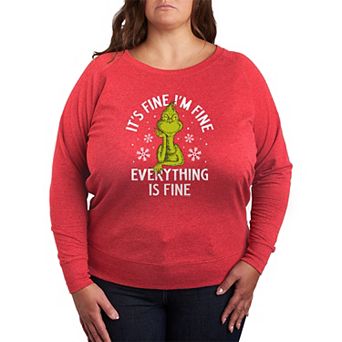 Plus Size Dr. Seuss Grinch It's Fine I'm Fine French Terry Long Sleeve Tee