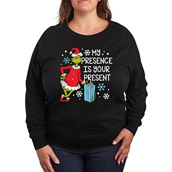 Plus Size Dr. Seuss Grinch My Presence French Terry Long Sleeve Tee