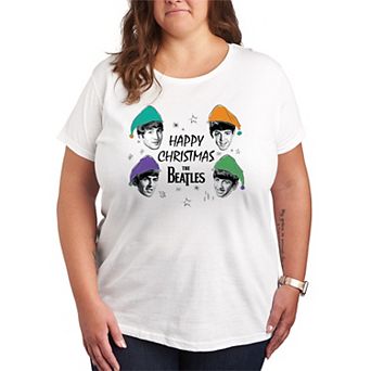 Plus Size The Beatles Happy Christmas Graphic Tee
