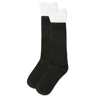 Women's Delicate Lace Slant Ribbed Crew Socks