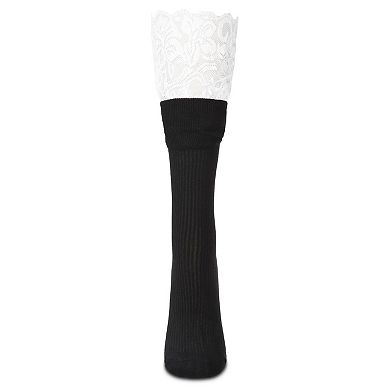 Women's Delicate Lace Slant Ribbed Crew Socks
