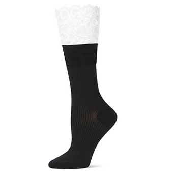 Women's Delicate Lace Slant Ribbed Crew Socks