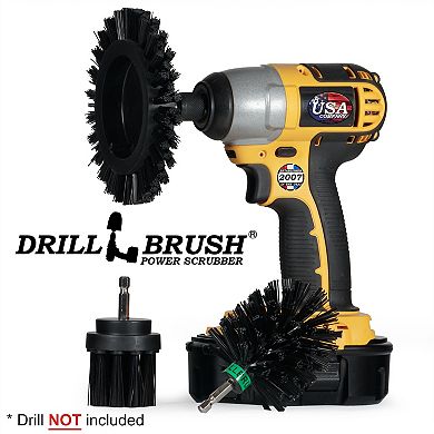 Grill Cleaning Brush Drill Attachment 3 Piece Set - Baked On Food Remover - Ultra Stiff Bristles
