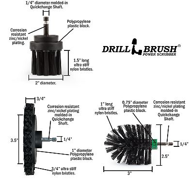 Grill Cleaning Brush Drill Attachment 3 Piece Set - Baked On Food Remover - Ultra Stiff Bristles