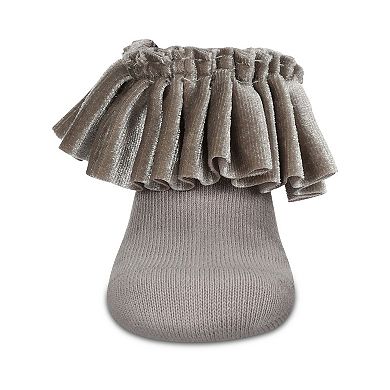 Velvet Pleated Girls Cotton Blend Anklet Socks