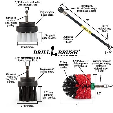 Ultimate Drillbrush Variety Kit With Long Reach Extension - Glass Cleaner - Shower - Deck Brush