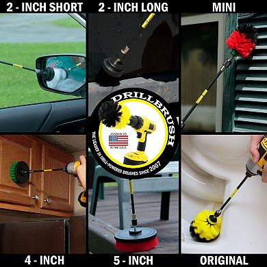 Ultimate Drillbrush Variety Kit With Long Reach Extension - Glass Cleaner - Shower - Deck Brush